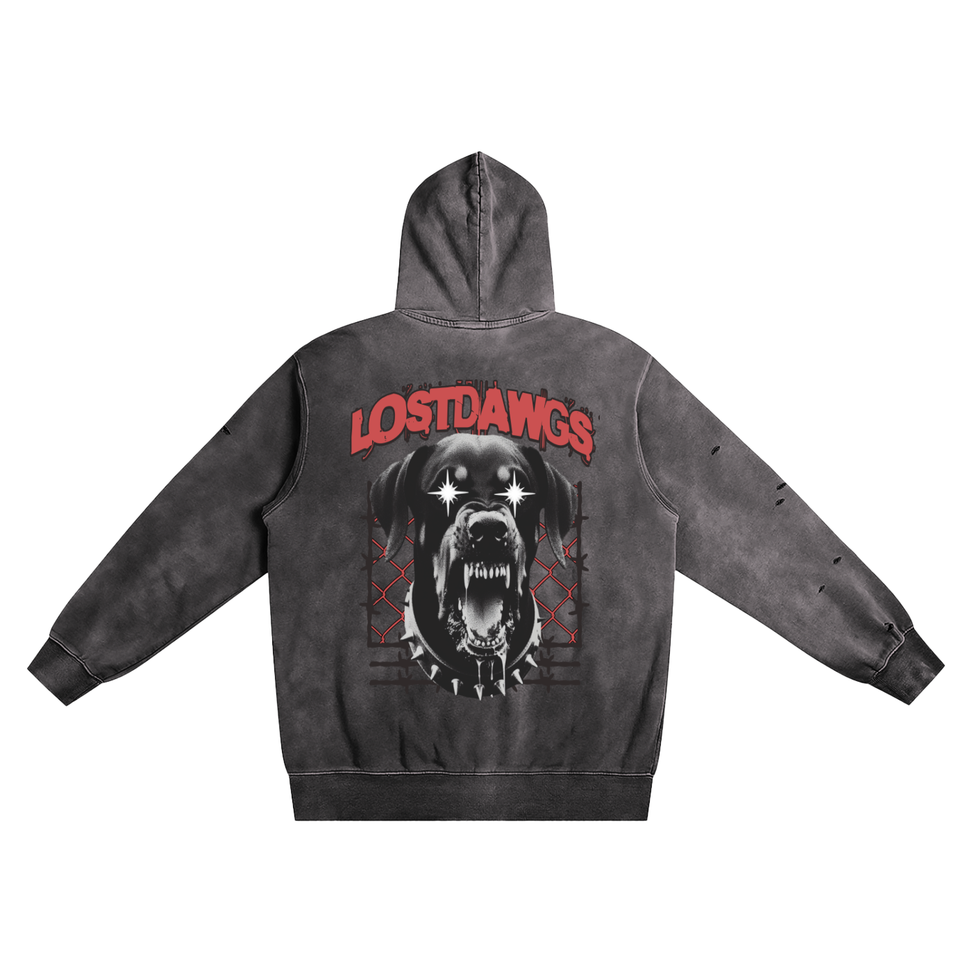 LWC (LostDawgs) Pure Cotton Hand-Frayed Washed Hoodie