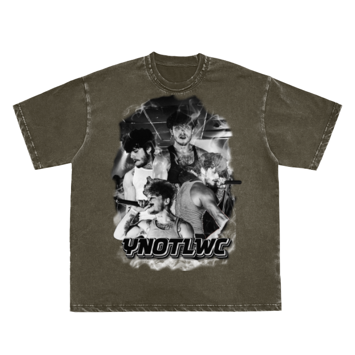|Limited edition|-YNOTLWC (Who Want Smoke)Double Neckline Scattered Edge Frayed Vintage Washed T-Shirt - 250 GSM