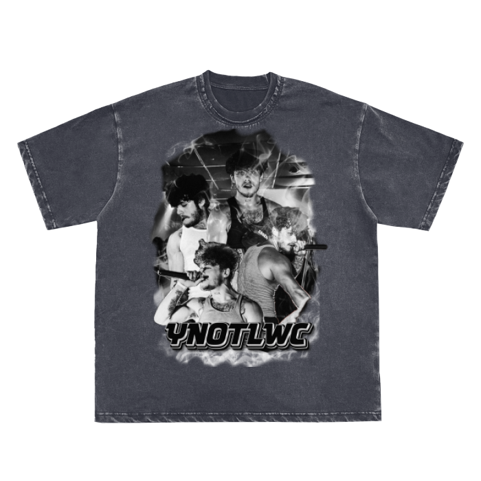 |Limited edition|-YNOTLWC (Who Want Smoke)Double Neckline Scattered Edge Frayed Vintage Washed T-Shirt - 250 GSM