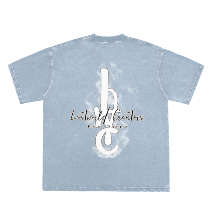 |Limited edition|-YNOTLWC (Who Want Smoke)Double Neckline Scattered Edge Frayed Vintage Washed T-Shirt - 250 GSM