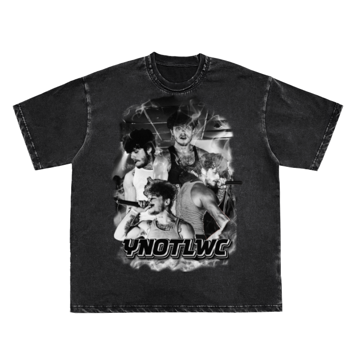 |Limited edition|-YNOTLWC (Who Want Smoke)Double Neckline Scattered Edge Frayed Vintage Washed T-Shirt - 250 GSM