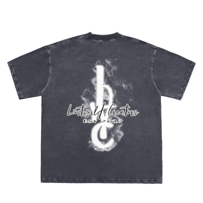 |Limited edition|-YNOTLWC (Who Want Smoke)Double Neckline Scattered Edge Frayed Vintage Washed T-Shirt - 250 GSM