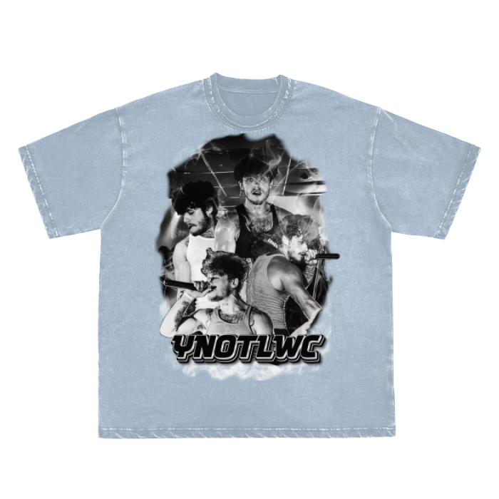 |Limited edition|-YNOTLWC (Who Want Smoke)Double Neckline Scattered Edge Frayed Vintage Washed T-Shirt - 250 GSM