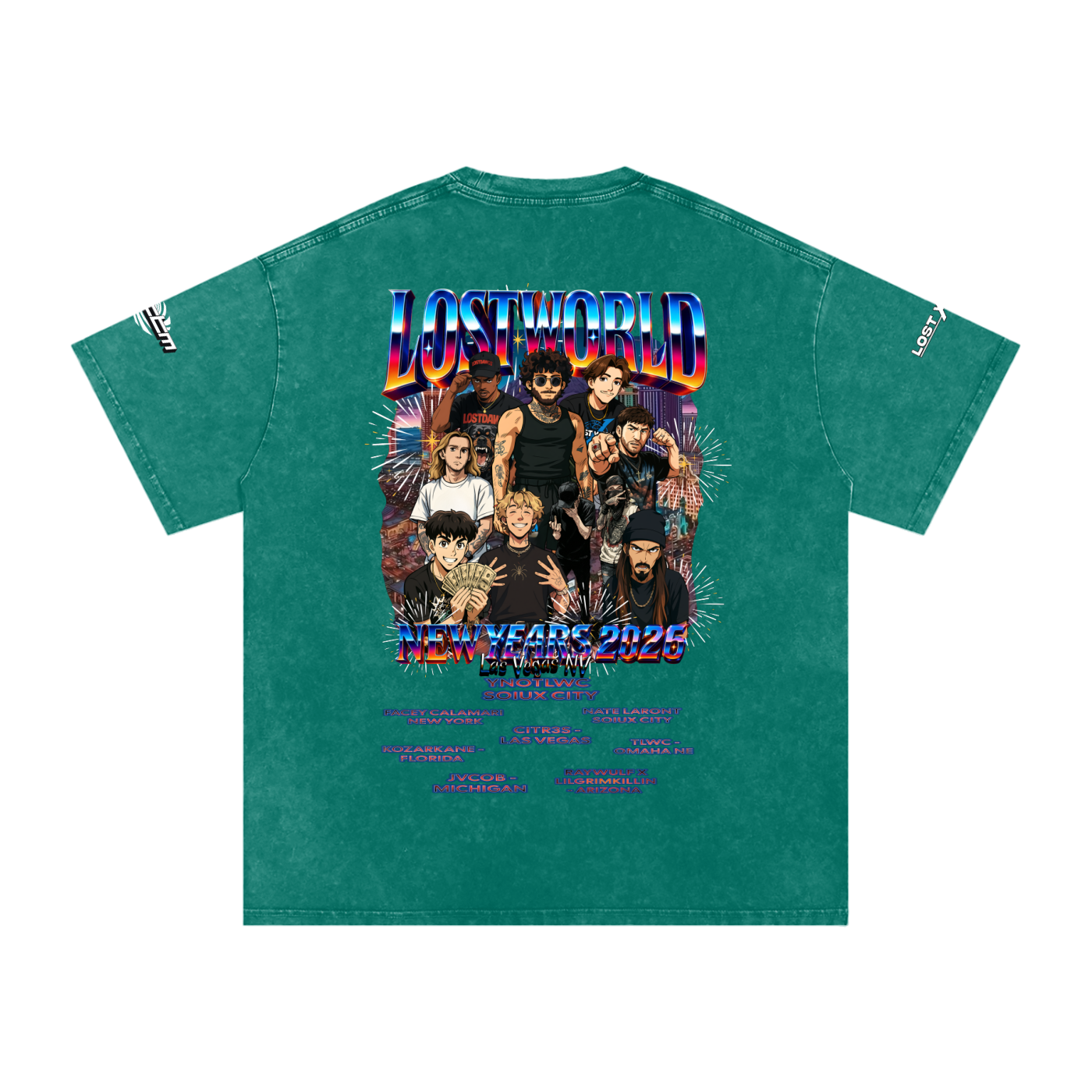 LOST VEGAS 26 Snow Washed Oversized Cotton T-Shirt