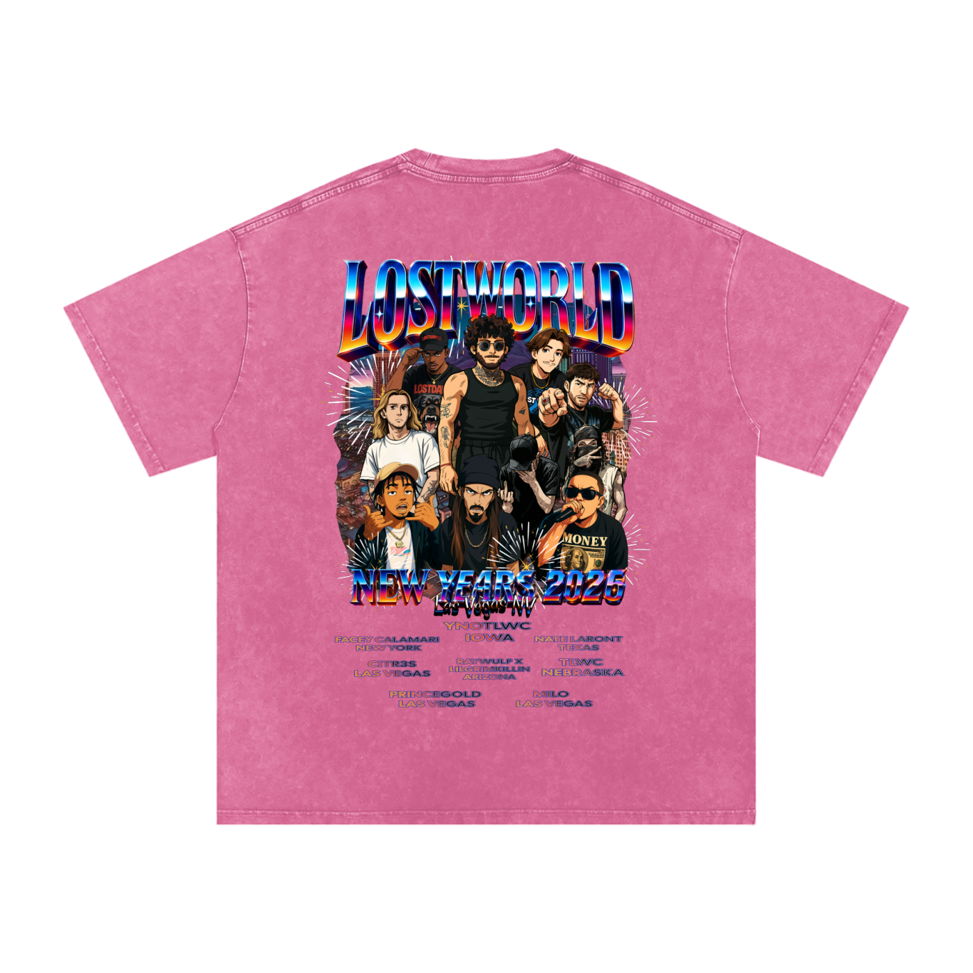 LOST VEGAS 26 Snow Washed Oversized Cotton T-Shirt