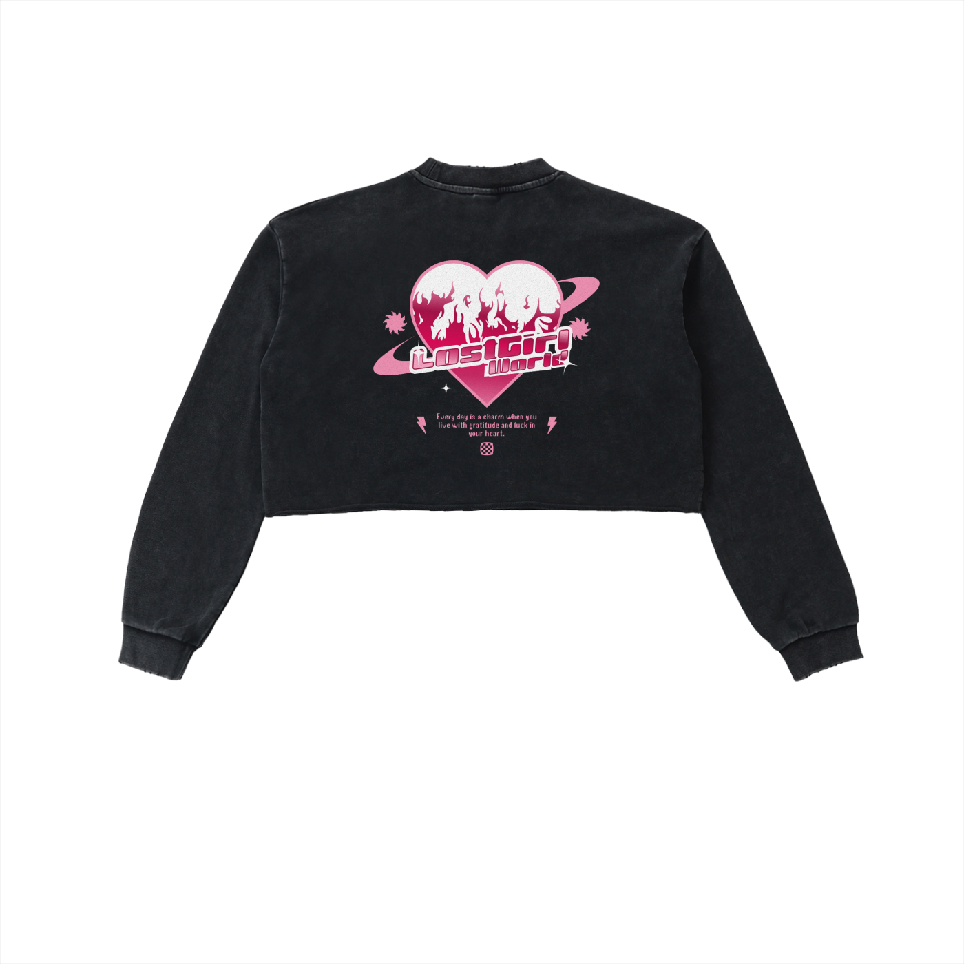 LOST GIRL LWC Snow Washed Raw Edge Cropped Sweatshirt