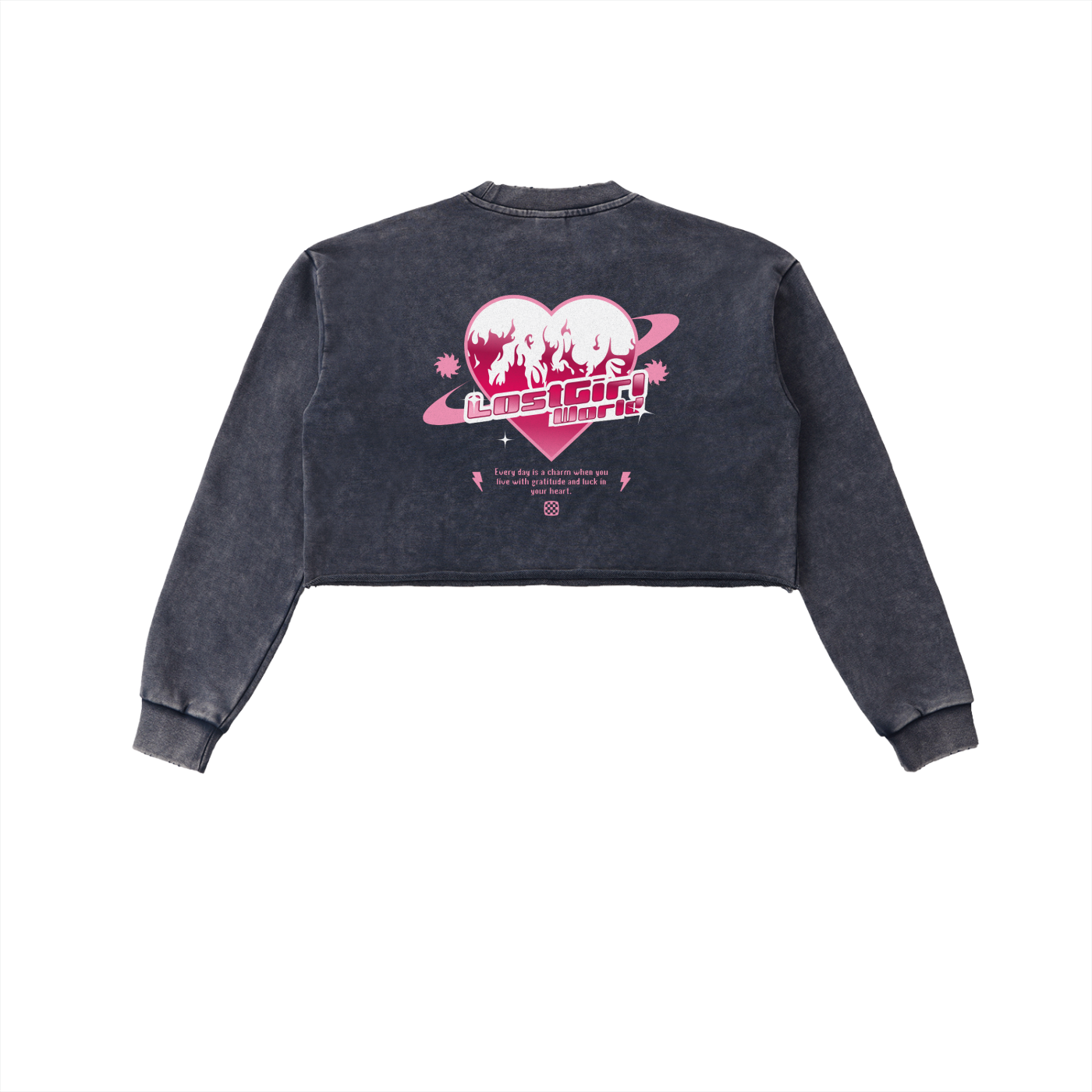 LOST GIRL LWC Snow Washed Raw Edge Cropped Sweatshirt