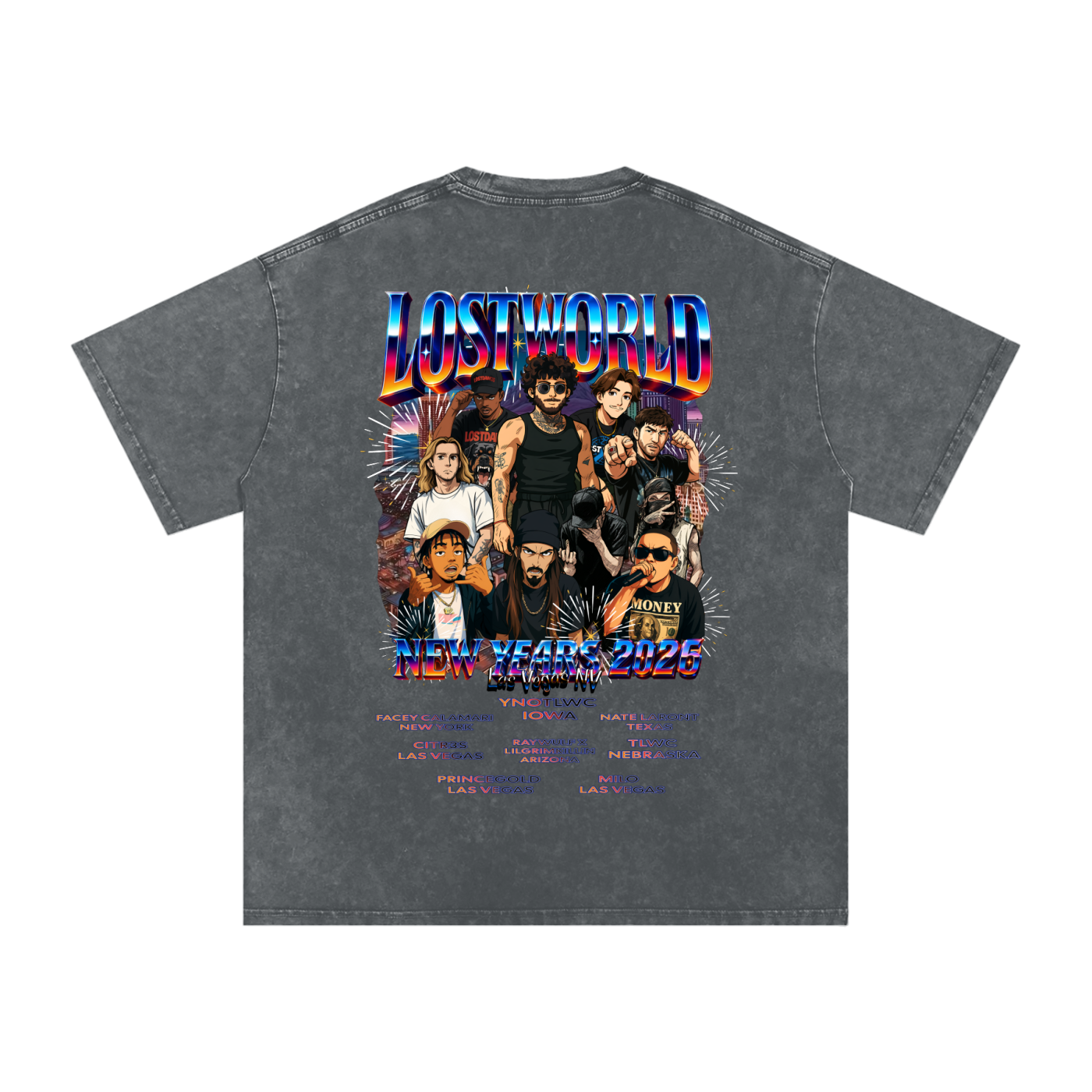 LOST VEGAS 26 Snow Washed Oversized Cotton T-Shirt