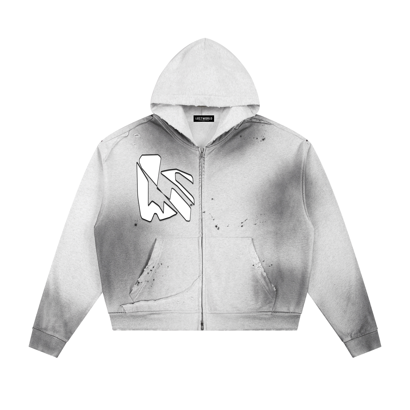 LWC VORTEX Sun Fade Frayed Raw Edge Fleece Zip Hoodie