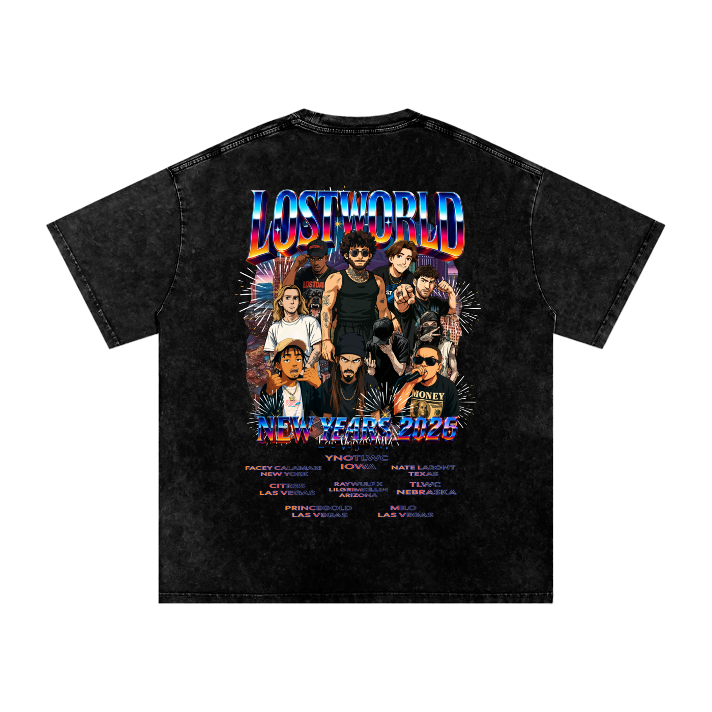 LOST VEGAS 26 Snow Washed Oversized Cotton T-Shirt