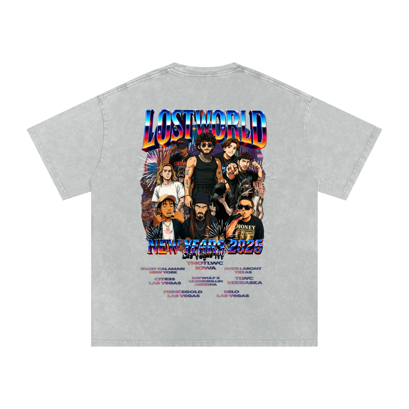 LOST VEGAS 26 Snow Washed Oversized Cotton T-Shirt
