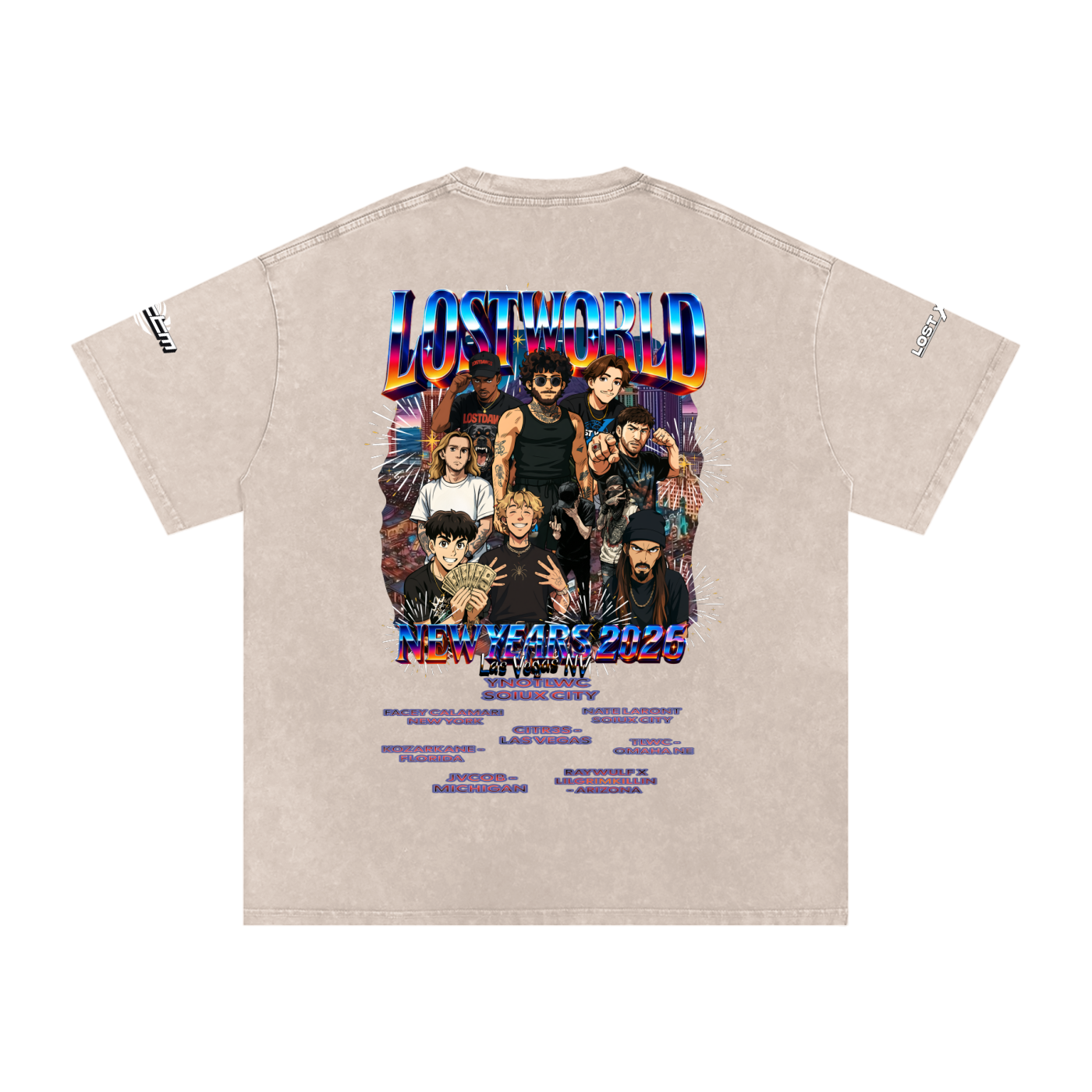 LOST VEGAS 26 Snow Washed Oversized Cotton T-Shirt