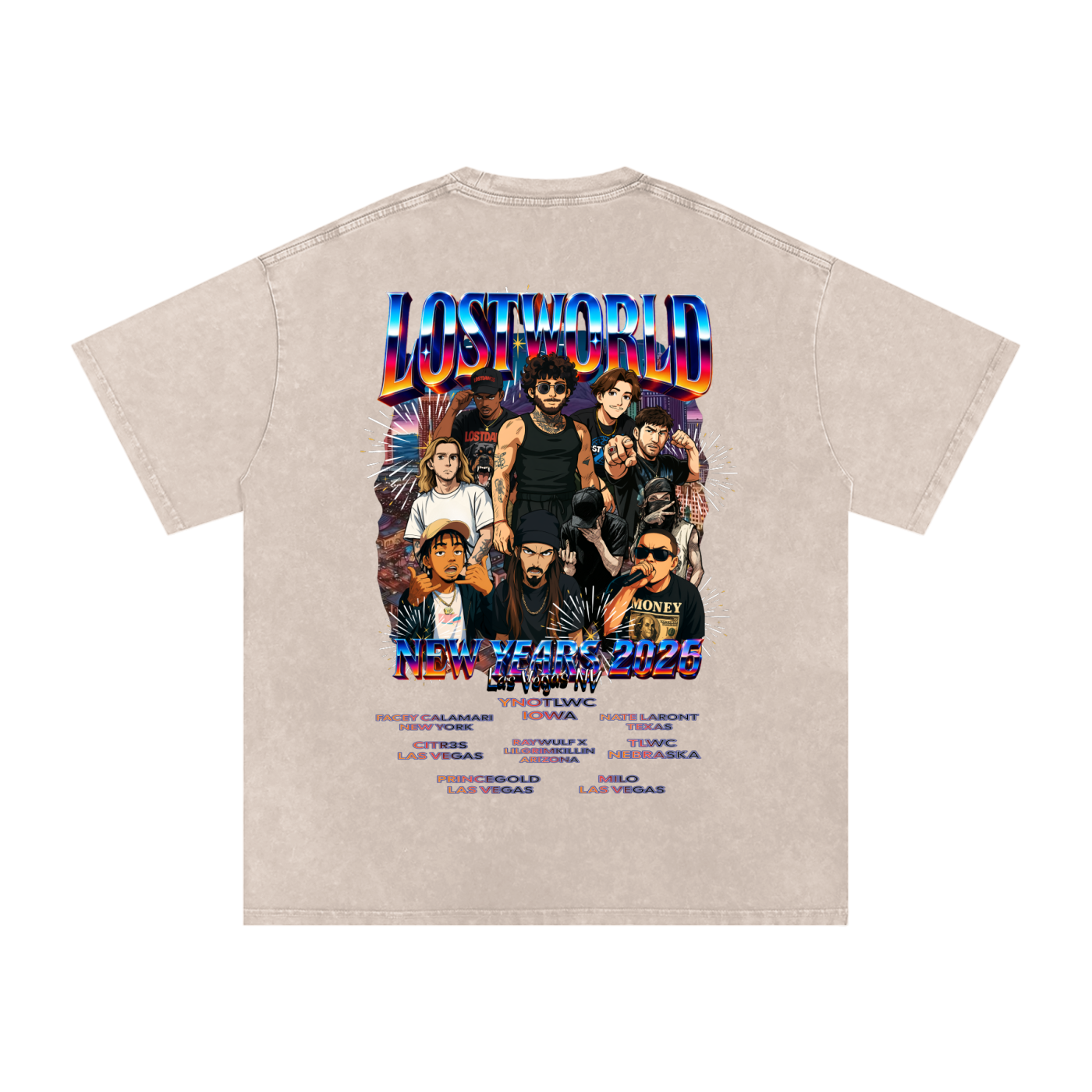 LOST VEGAS 26 Snow Washed Oversized Cotton T-Shirt
