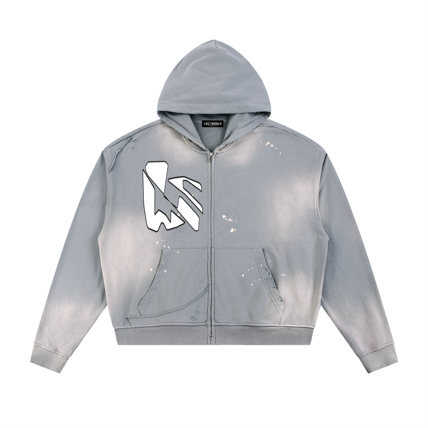 LWC VORTEX Sun Fade Frayed Raw Edge Fleece Zip Hoodie