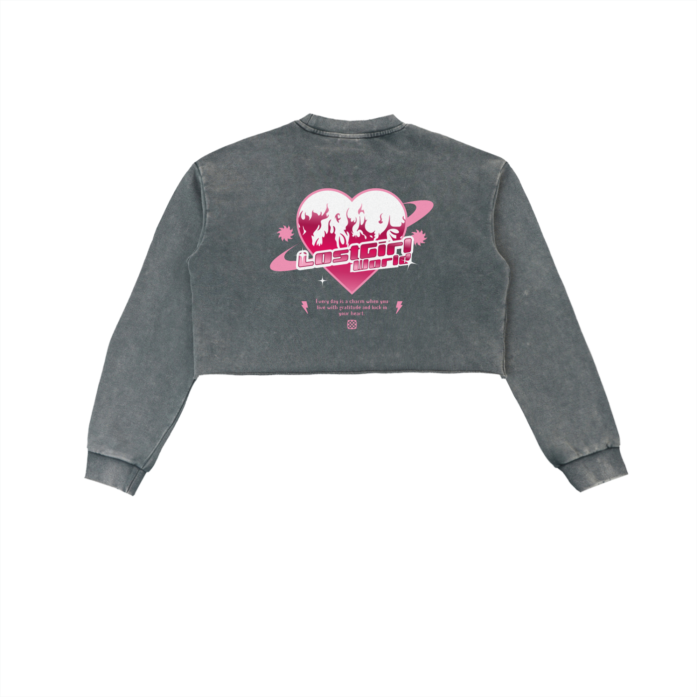 LOST GIRL LWC Snow Washed Raw Edge Cropped Sweatshirt