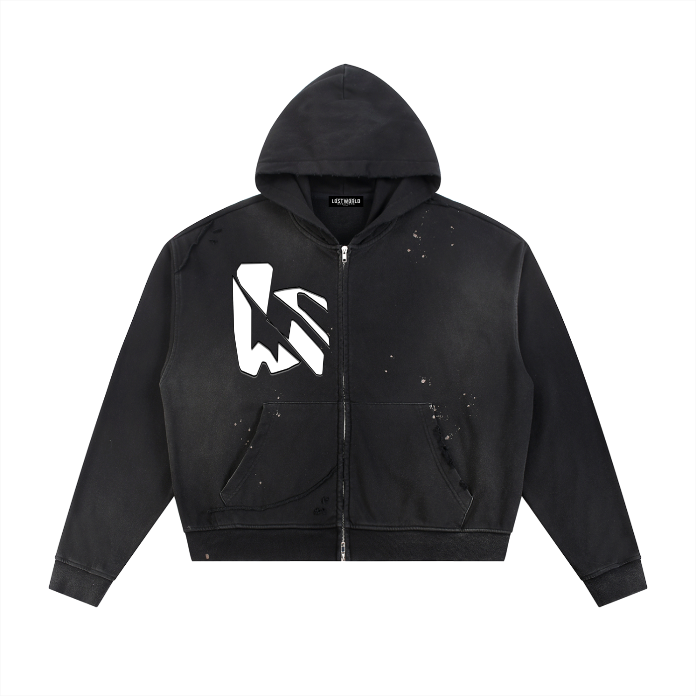 LWC VORTEX Sun Fade Frayed Raw Edge Fleece Zip Hoodie